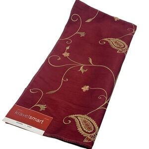 Kravet Smart Fabric Sample Embroidered Paisley Floral Burgundy Beige Remnant‎
